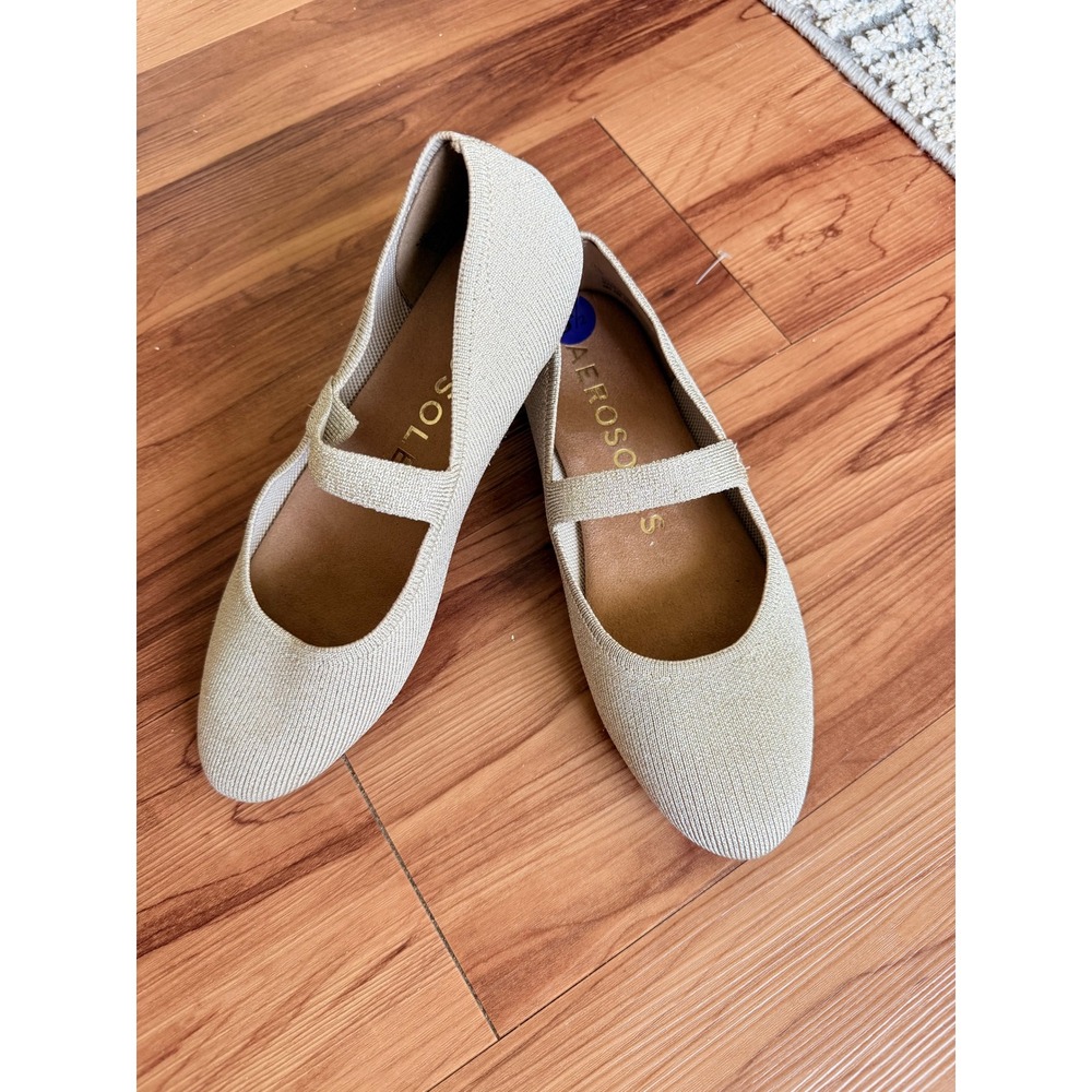 Aerosoles‎ Womens 8.5 Beige Metallic Knit Mary Jane Ballet Flats Shoes